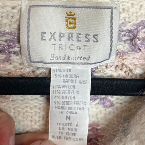 Vintage Express cottagecore handknit silk angora blend patterned cardigan - Picture 3 of 5